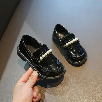 Ravno čevlji za otroke, Dekleta Black Loafers Slip-on, Otroci, Stanovanja Usnjeni Čevlji za Šolo Stranka Otroci Biseri Beading Nova