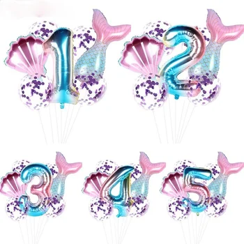 7pcs morska deklica Baloni Risanka Stranka Številko Folija Balon Happy Birthday Party Okraski Otroci iz Lateksa Ballon Poroka Dekoracija