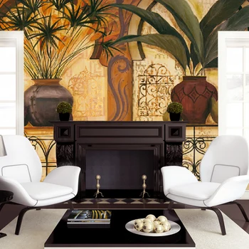 Jugovzhodna Azija-slog obsežnih zidana dnevna soba, TV sliko za ozadje verandi joga banan listi Velikosti po Meri