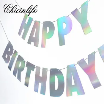 Chicinlife 1Set Mavrična Happy Birthday Bunting Garland Dekoracijo odraslih rojstni dan Uslug Prvi Rojstni dan Odlikovanja