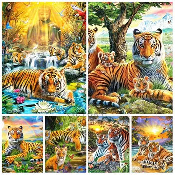 Diamond Slikarstvo Tiger Družino Navzkrižno Šiv Okrasnih 5D Diamond Vezenje Živali Umetnosti Needlework Darilo Obrti Doma Dekor
