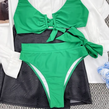Seksi U-obliki Bikini Zelena Vlaknin, Nizko Rez Bikini za Sončenje Bazen B2Cshop