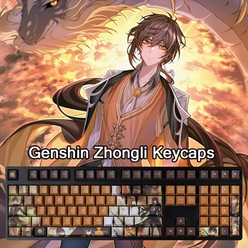 108 Tipko Genshin Vpliv Zhongli Keycaps Pbt Sublimacija Anime Keycaps Mehanske Gaming Tipkovnica Keycap