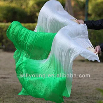 Brezplačna dostava za lepo, Belo/Zelena mešani dolgo Bely Ples pravi Svile materiala Fan Veils 180x90cm velikosti na zalogi hot-prodaja