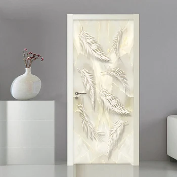 Vrata Sricker PVC Samolepilne Nepremočljiva Moderne 3D Reliefna Marmorna Rastlinskih Listov Foto Ozadje, Dnevna Soba, Spalnica Vrata Decal
