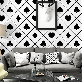 Wellyu Skandinavski slog ozadje TV ozadje črno in belo kariran geometrijske spalnico, dnevno sobo, moderno minimalistično ozadje