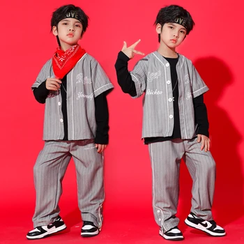 Otrok Jazz Sodobni Ples Rave Oblačila Za Fante Siv Trak, ki bo Ustrezala Kpop Oblačila Dvorana Hip Hop Dance Festival Kostum DQS10811
