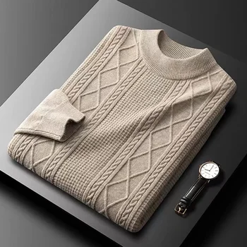 Konec osebno Visoke jacquardske krog vratu jopica moške 2023 jeseni, pozimi novi Evropski modni zgosti toplo pleteni pulover
