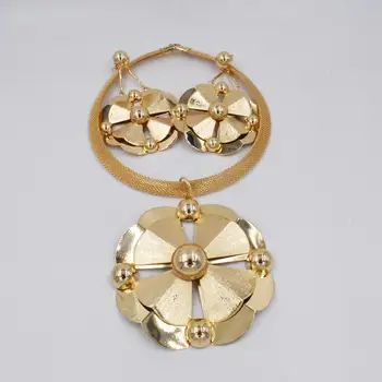 NEW Visoke Kakovosti Ltaly 750 Zlato barvo Nakit Big flowerSet Za Ženske afriške kroglice jewlery moda ogrlico iz uhan nakit