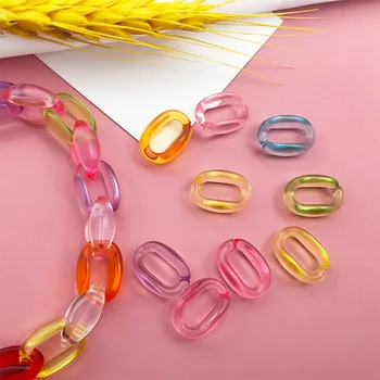Akril Povezuje Obroči Oval Hitro Povezavo Priključki Odprto Povezovanje Obroči Candy Barve Povezavo Obroč za DIY Nakit Verige 100 kozarcev