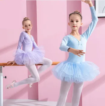 Dekleta Balet Obleko Gimnastika Leotard Otrok Dolg Rokav Balet Oblačila Ples Obrabe Z Tutu Krila