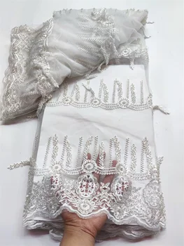 Francoski Elegantno Luksuzni Biseri 5 Metrov Til Čipke Afriki Visoko Kakovostnih Ročno Izdelanih Sequins Očesa Tkanine Za Poroko Večerno Obleko Šivanje