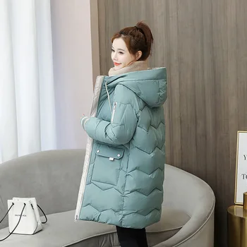 Novi Dolgi Zimski Plašč Ženska Hooded Debel Toplo Oblazinjeni Oblačila Sneg Nosite Topla Ženska Jopiči Plus Velikost Parker Wadded Coats LadyA675