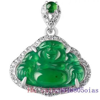 Burmanski Jade Maitreja Obesek Zelena Ogrlica Obeski Amuleti, Darila za Ženske, Ogrlice Naravnih Jadeit 925 Srebro Smaragdno