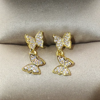 Luksuzni trdna 925 Sterling Srebrni Uhani, Modni metulj Simulirani Diamant Uhani Poročni Nakit za Ženske, Tri sloge