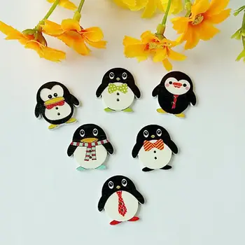 Mešani 50 kos Pingvin Oblikovan Natisnjeni Lesenih gumb Šivanje Scrapbooking dobave Obrti opremo
