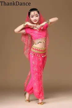 Otroci Indijski Bollywood Dekleta, Ples, Oblačila Za Otroke, Belly Dance Kostumi Nastavite Šifon Obleke Kovanec Uspešnosti Vrh Pasu Hlače