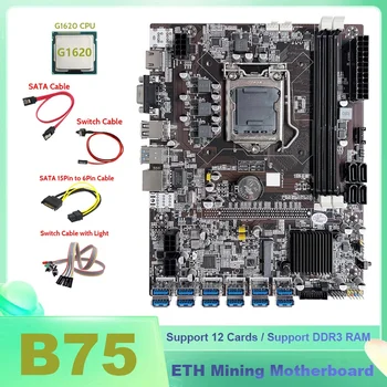 B75 BTC Rudar matične plošče, 12XUSB Z G1620 CPU+Switch Kabel+SATA Kabel+Switch Kabel S Svetlobo+6Pin Dvojni 8Pin Kabel