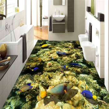 Beibehang podvodni svet koralnih rib, kopalnica, tla, kopalnica 3D nepremočljiva samolepilne stenske zvitkov papirja nalepke barve kopalnica