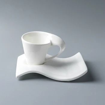 Sodobne Ustvarjalne Čisto Bela Cafe Espresso Skodelico Kave Z Krožnik Kitajski Porcelan Val Design cappuccino Expresso Vrč Nastavi Teacup