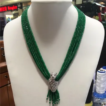 Ženska moda in ženske Leopard glavo zaponko DIY opremo green Jade kamen ogrlica dobrodošli meri barve modni nakit