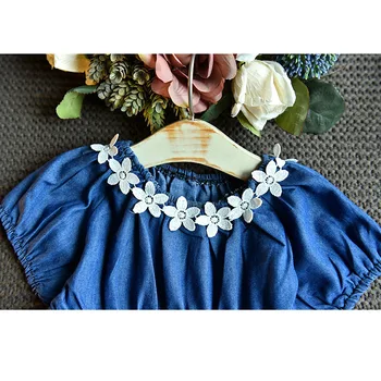 Otrok Obrabe, Dekleta 2021 Poletje Novo korejska Različica Obleka, Modna Kratka sleeved Denim Blue Krilo Baby Princesa Krilo