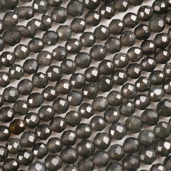 Naravni Kamen Biseri 2 3 4 mm Gladko Črni Obsidian Gemstone Noge Svoboden Distančnik Kroglice Za Nakit, Izdelava DIY Zapestnica 15