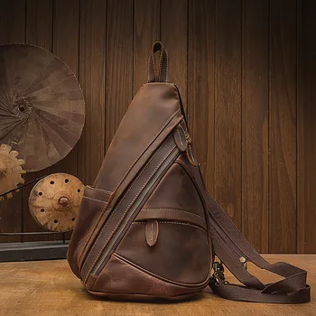 Ročno cowhide moške prsi vrečko trendy visoke zmogljivosti multi-funkcijo messenger torba retro usnje nahrbtnik priložnostne moška torba