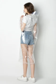 Moda Nepremočljiva EVA Super Pregleden Poncho Žensk na Prostem Jasno dežni Plašč za enkratno uporabo z Vrvico Kapuco Rainwear Dež Plašč