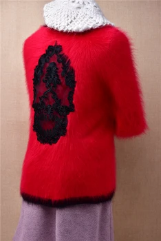 ženske ženske jesensko zimska oblačila rdečih dlak plišastih mink kašmir pletene beaded slim jopico angora krzno plašč, jopica, pulover, jakna