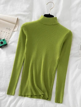 2022 Novo-prihaja Jesen Zima Vrhovi Turtleneck Puloverji Puloverji Premaz majica dolgi rokav, Kratke korejski Slim-fit tesen pulover