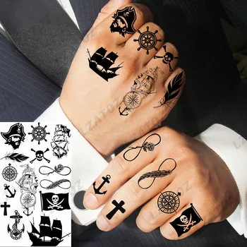 Črna Lobanje Pirat Začasne Tetovaže Za Moške, Ženske Realne Krmilo Bomba Ponaredek Tattoo Nalepke DIY Mala Stroj Prst Tatoos