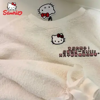 Novo Hello Kitty Lambswool Pulover Iz Risank Anime Sanrio Pozimi Leni Veter Oblazinjeni Majica Študentov Pozimi Toplo Dno Oblačila