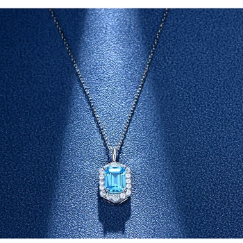 Wong Dež Klasičnih 925 Sterling Silver 7*9 MM Emerald Cut Akvamarin Visoko vsebnostjo Ogljika Diamond Gemstone, Ogrlico, Obesek, Fine Nakit