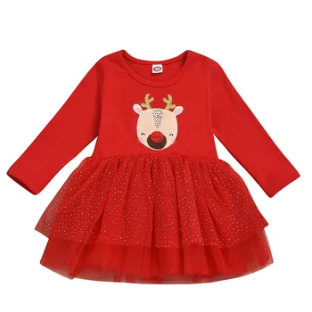 Božič Otrok Baby Dekle Božič, Praznik Jeseni Dolgo sleeved Srčkan Moda Obleko Princesa Obleko Otroci Oblačila