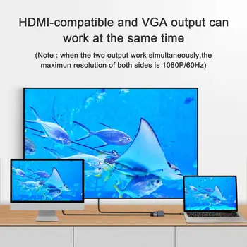 Trdna High Speed Tip-C HDMI je združljiv VGA Hub Adapter Strokovno Tip-C Razširitveno Postajo 4K 1080P Izhod za Prenosnik