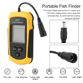 Prenosni Ribe Finder Sonar C Alarm Pretvornik Fishfinder 0.7-100 m Ribolov Echo C z Baterijo z angleščino Zaslon