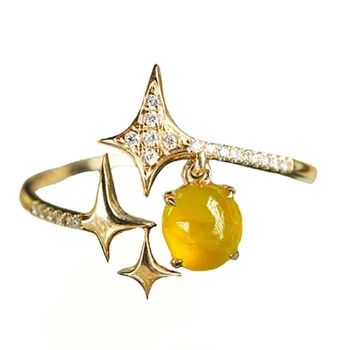925 sterling srebro naravno rumeno chalcedony svetlobno razkošje zvezda oblike zaročni prstan nastavljiv romantično svetlo ženski nakit