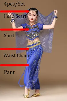Novo Otroci Bollywood Indija Belly Dance Kostumi Nastavite Orientalski Bellydance Dekleta Plesalka Kovanec Bollywood Ples Kostum Set