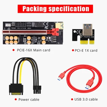 Najnovejši VER016 Riser 016 PCI-E Card Temperatura Napetost GPU X16, 6Pin USB Rudarstvo Riser PCIE Kartico za Video Kartice, (1 Set)