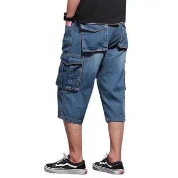 Nova Moda Tovora Denim Kratke Hlace Moški Priložnostne Naravnost Svoboden Vrečasta Kratke Jeans Velik Žep Ulične Moška Oblačila