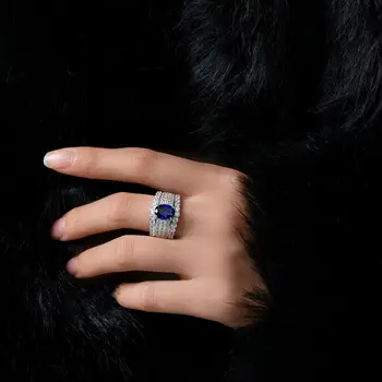 Nov modni trend 925 srebro vdelan 5A cirkon obroč gem jajčaste luksuzni velikan flash wide ženske