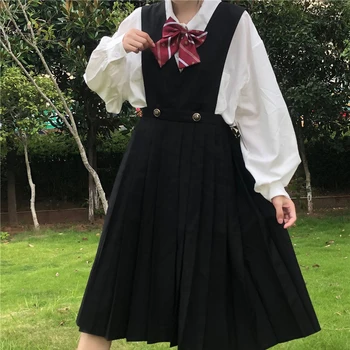 Japonski College-Slog Brezrokavnik Obleka Mid-Dolžina Black JK Enotno Suspender Krilo Naguban kawaii oblačila sweet lolita obleko