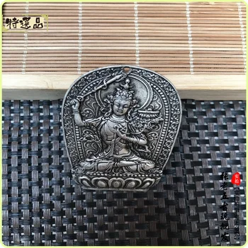 Tibera Srebro blagovne znamke Guanyin ročno izrezljane Ogrlico, Obesek, amulet za moške in ženske