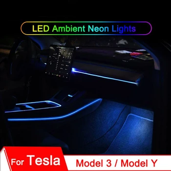Avto Notranje RGB Sobne Luči za Tesla Model 3 Y 2021 2022 Novo Konzolo, armaturno ploščo, LED Neon Luči Dekorativni Trakovi, Oprema