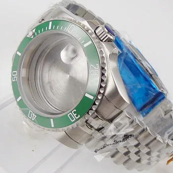 Sub Jeklo 40 mm Watch Primeru za NH35 ETA 2836 MIYOTA 8215 Safirno Steklo Jubilejne Zapestnica Videl/Duševno Nazaj Zeleno Vstavite