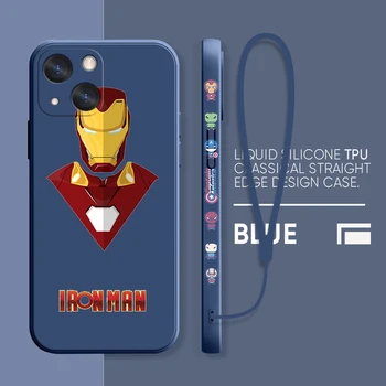 Marvel Iron Man Srčkan Za iPhone 14 13 12 Mini 11 Pro XS MAX XR X 8 7 6S SE Plus Tekoče Levo Vrv Shockproof Primeru Telefon