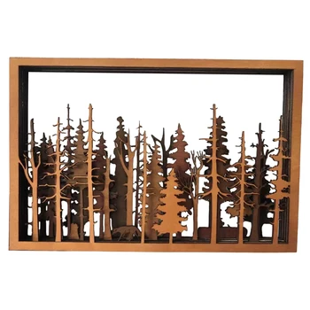 3D Cut Lesen Okvir Stenska Ploščica Gozdnega Drevja, Kopalnica Dekorativni