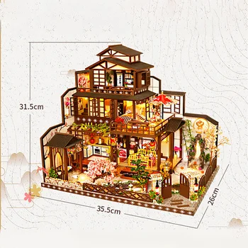 Diy Lutke Kit Miniaturni Model Zgradbe Velika Lutka Hiša Pohištvo Letnik Japonski Dvorišču Otroci Igrače Za Odrasle Darila, Lesene Hiše