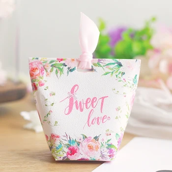 50pcs Nove Ustvarjalne roza cvet Sladko Ljubezen Bonbone Škatle za Poročni Uslug rojstni dan Darilo Polje papirja paket Candy Torbe